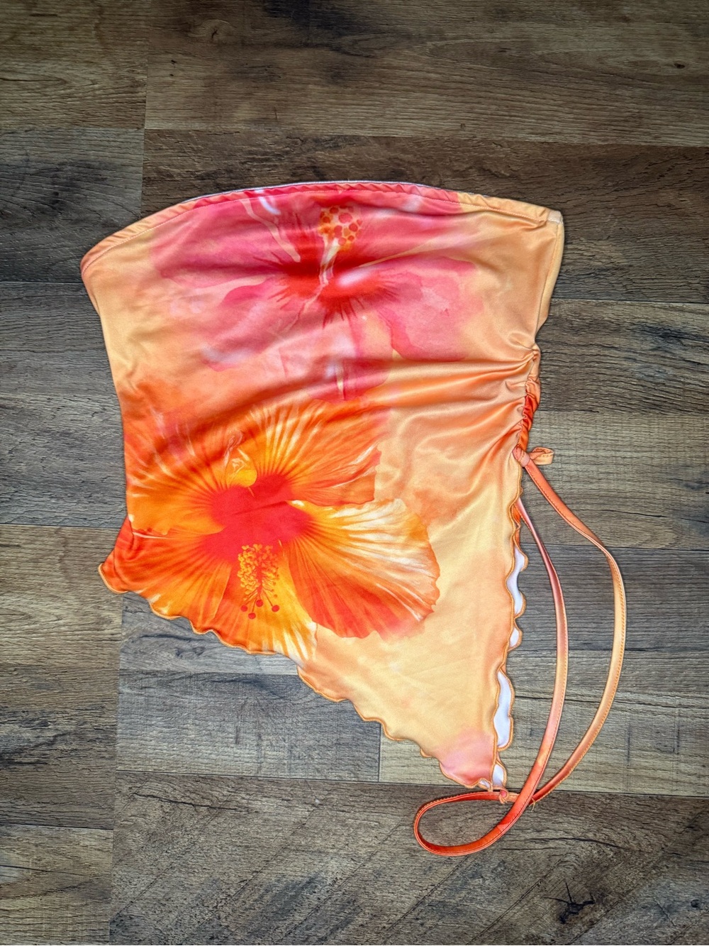 SHEIN Orange Floral asymmetrical tube top no tags